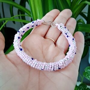 Chic Pink and Blue Beaded Rope Bracelet, 8"